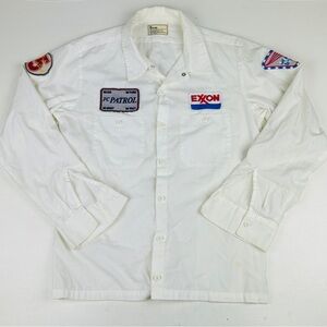 Vintage Exxon Gas Station Uniform Shirt Collectible Patches USA Sz Small